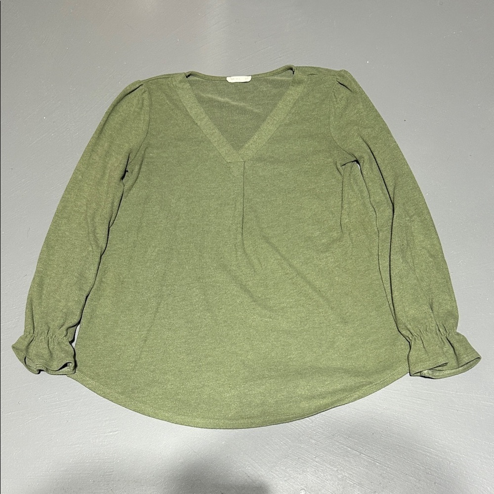 Green V Neck Thick Shirt